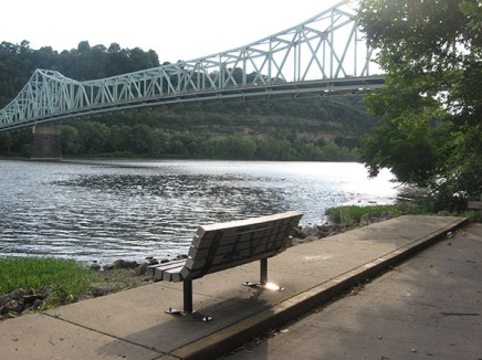 bench facing river